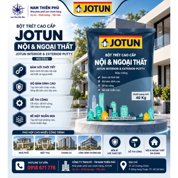 BỘT TRÉT CAO CẤP NỘI & NGOẠI THẤT JOTUN – 40KG