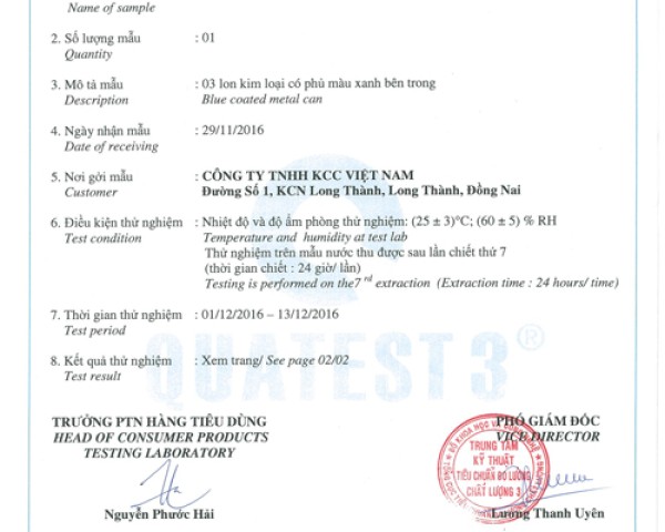 Kết Quả Thử Nghiệm Quatest 3 Của Các Dòng Sơn KCC